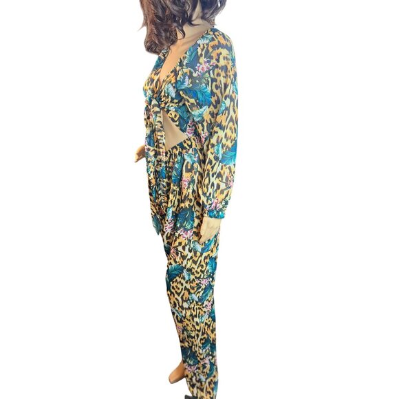 boohoo tropical‎ animal print cut-out beach jumpsuit Size Small - Picture 3 of 11